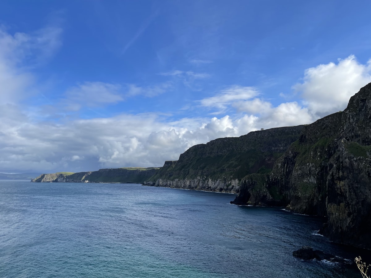 Hills above the water in County Antrim, Northern Ireland