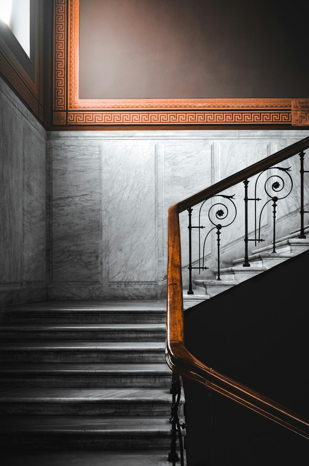 a staircase with a railing