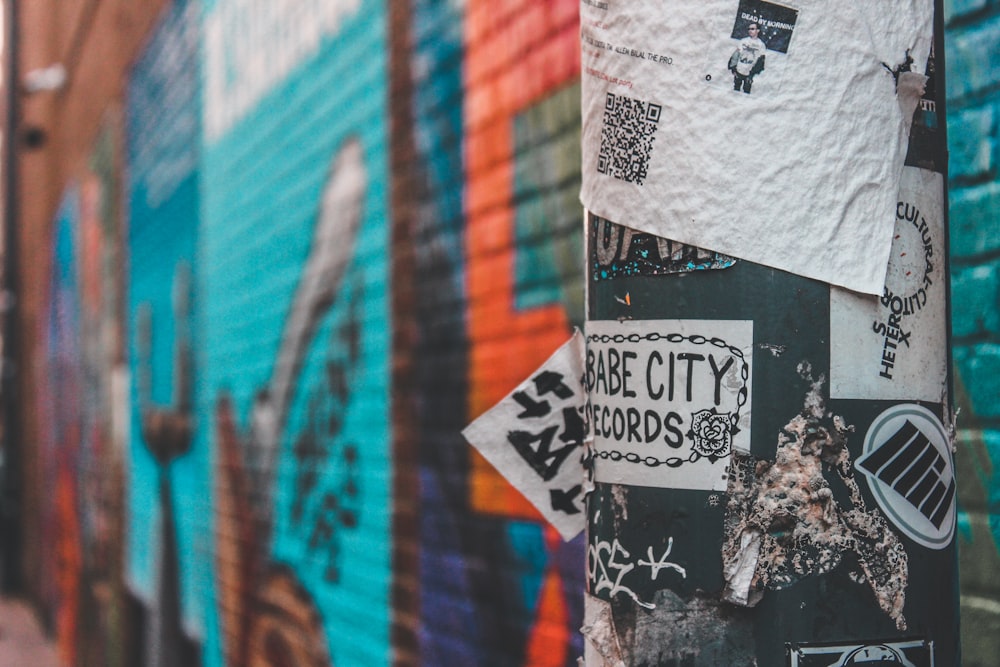 a group of signs on a wall