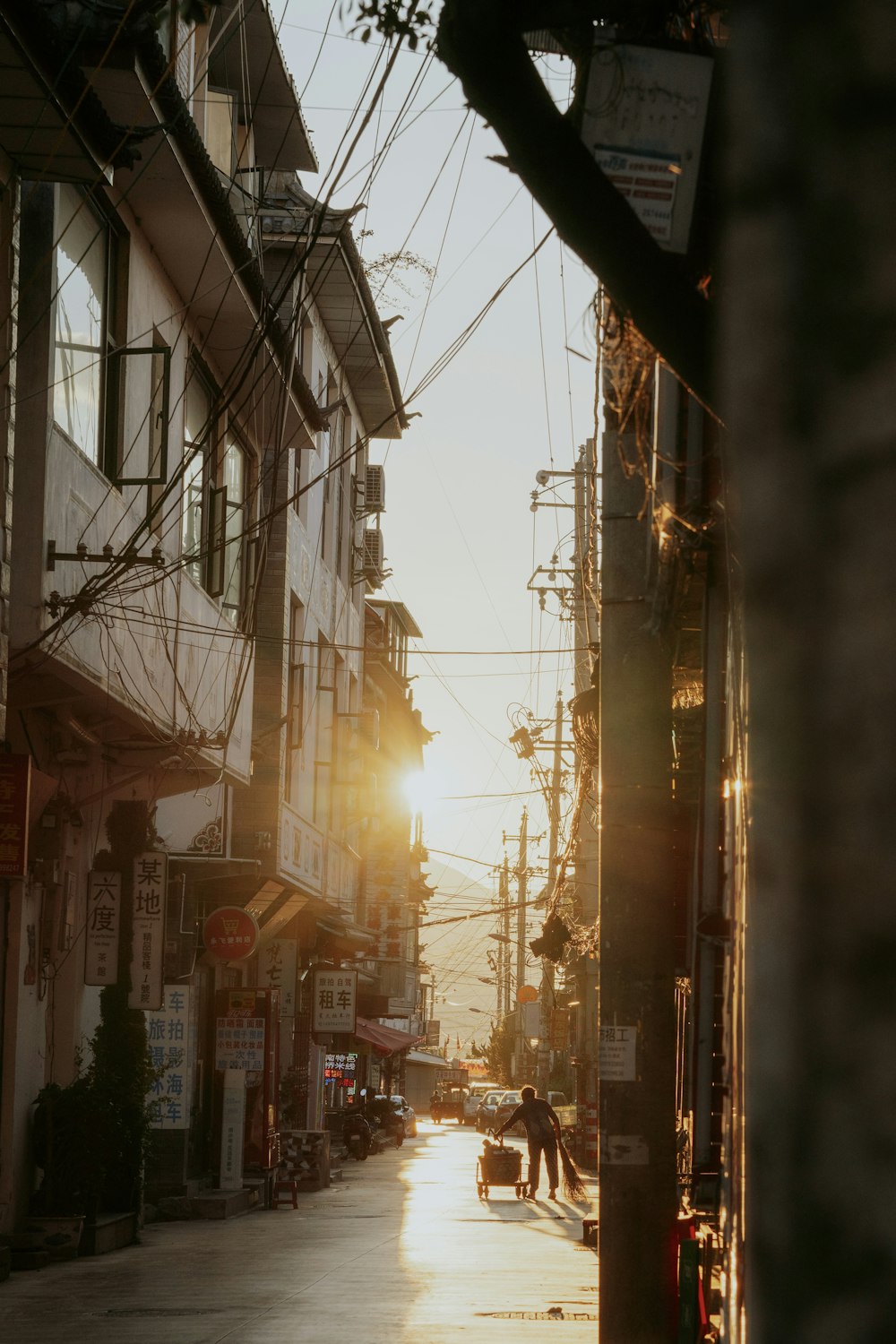 a person walking down a street