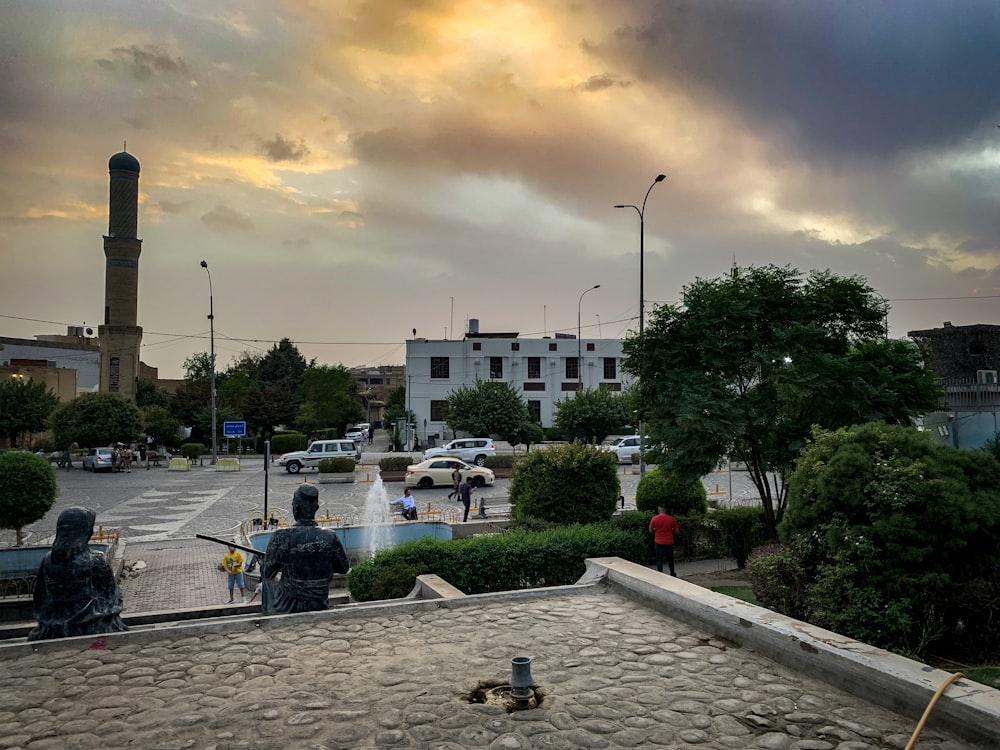 a fountain in a city