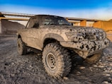 a military vehicle parked in a desert