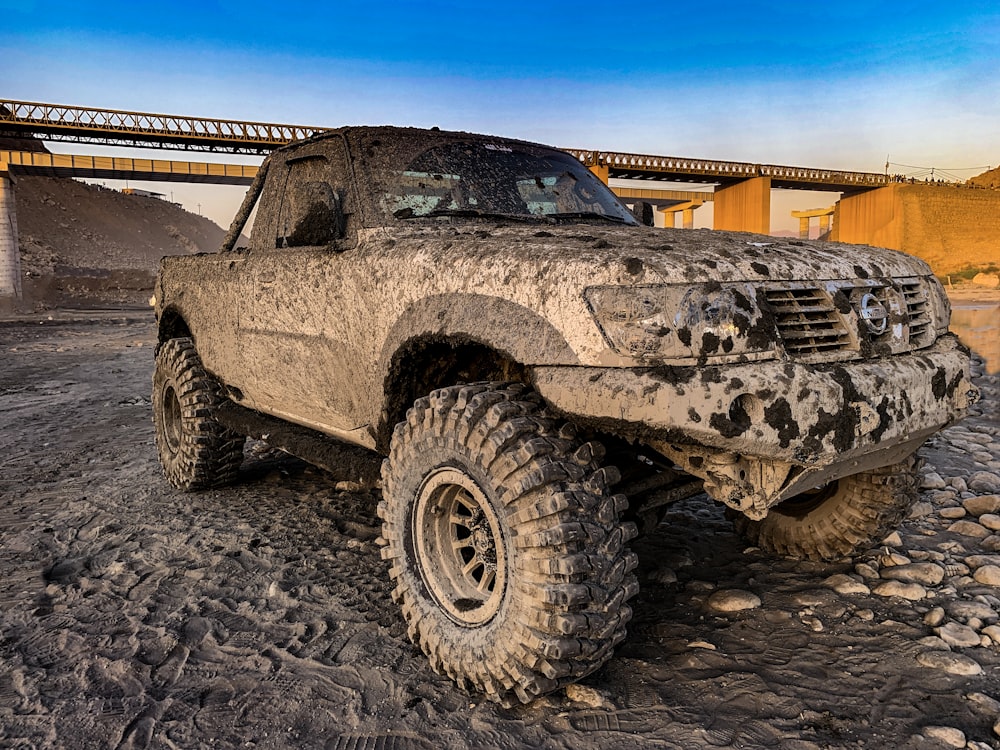 a military vehicle parked in a desert