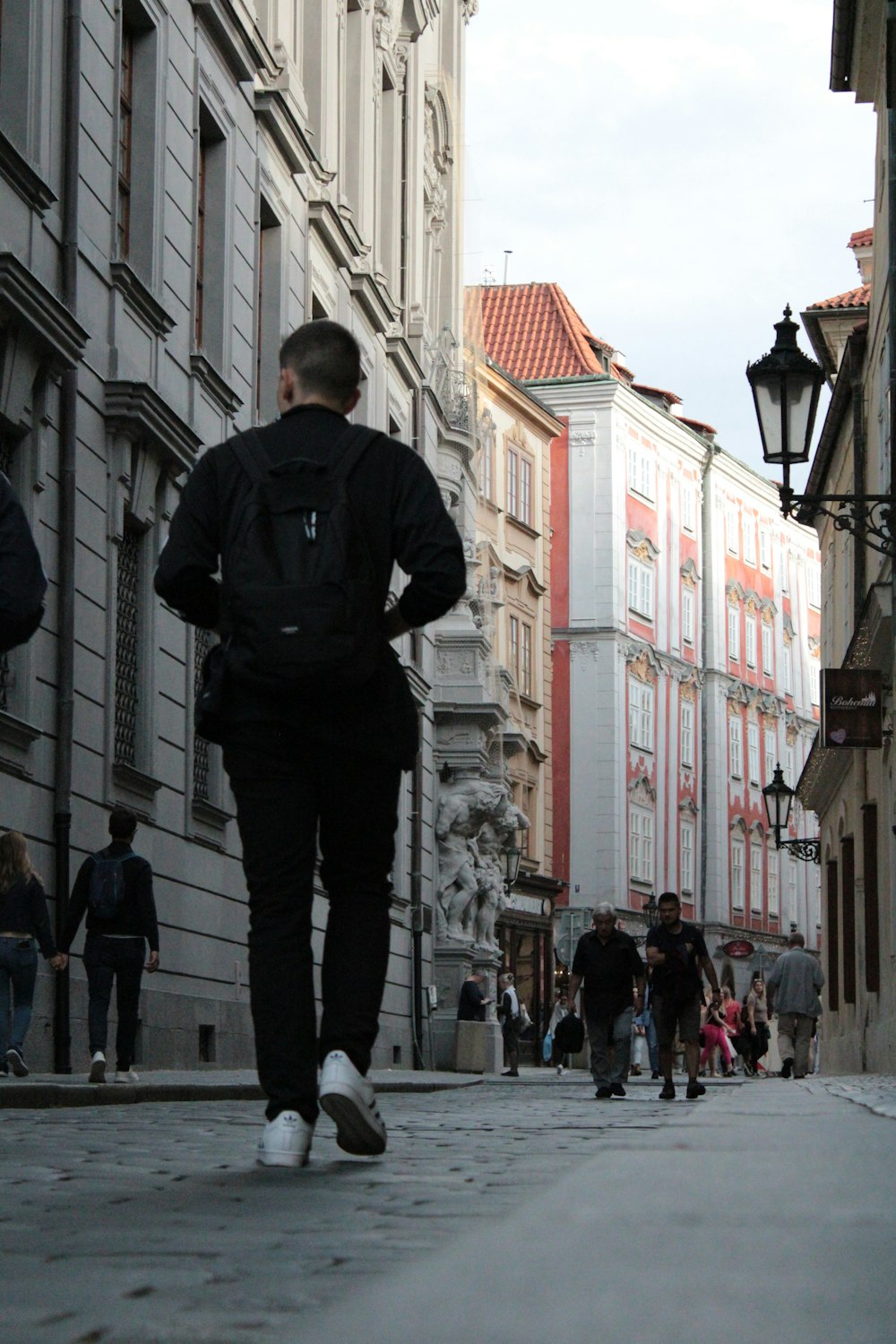 a man walking down a street