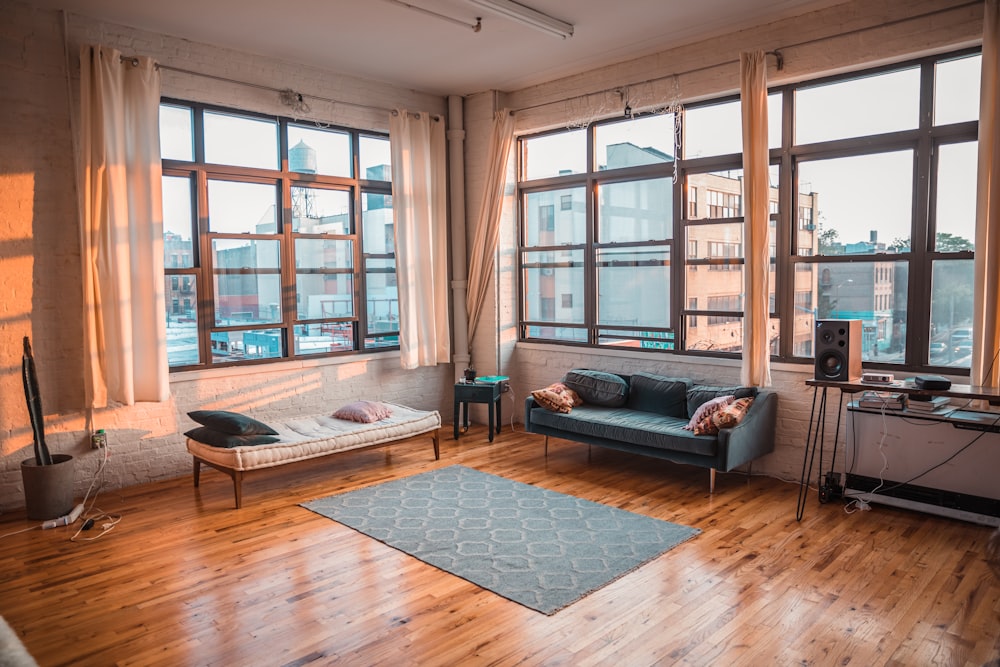 a living room with a large window