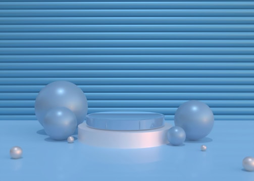 Minimalist 3D scene featuring corporate-style floating elements.