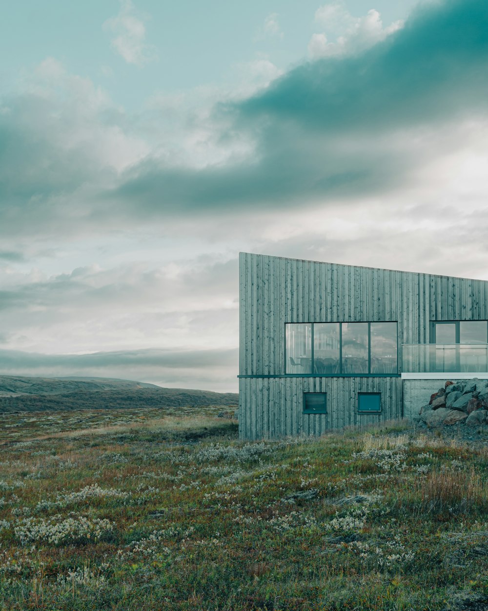 a building in a field