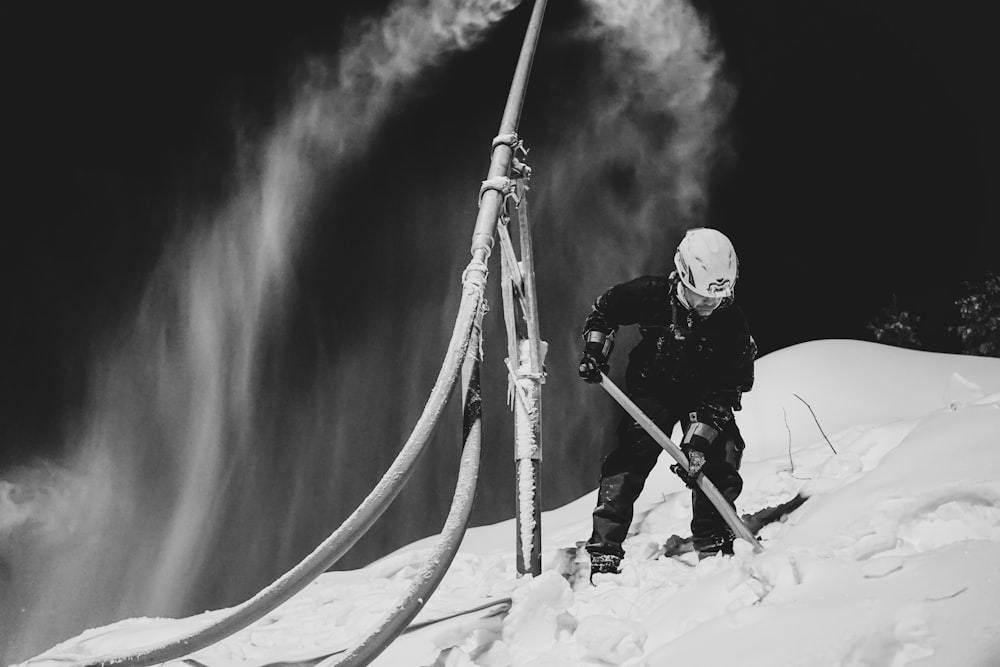 a person skiing on the snow