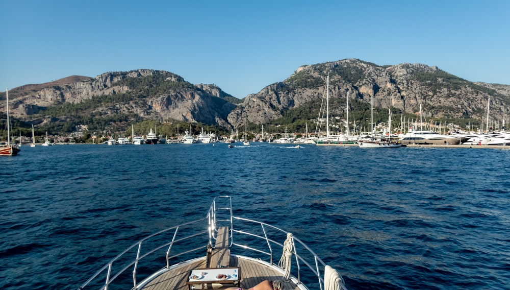 a group of boats in a harbor