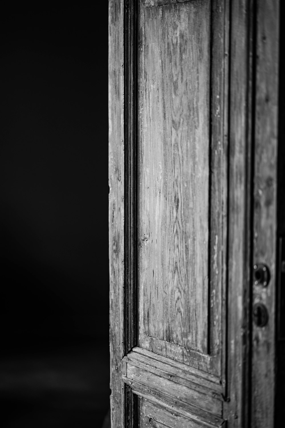 a close up of a wood door
