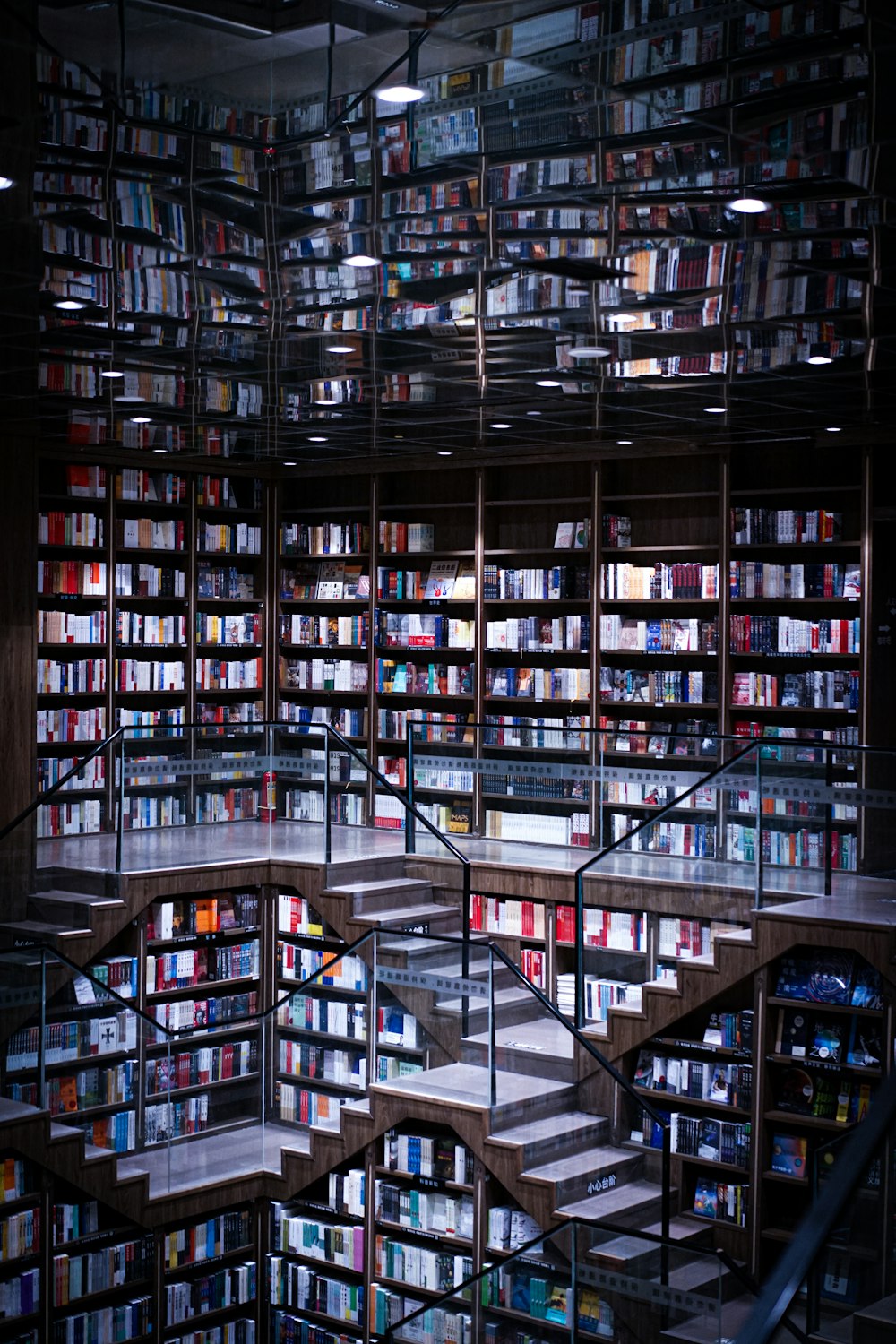 a room with shelves and books