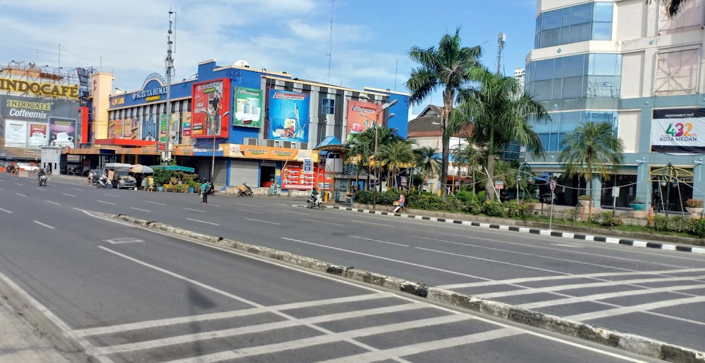 a street with buildings and trees