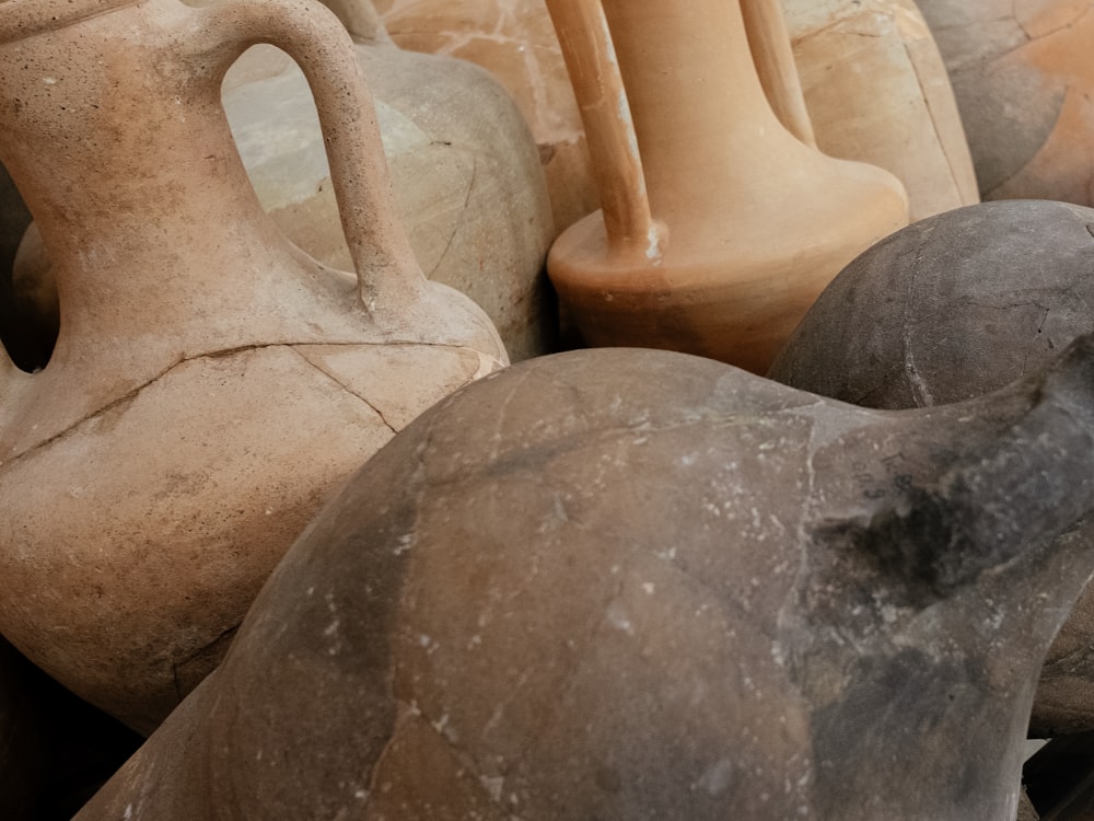a group of clay pots