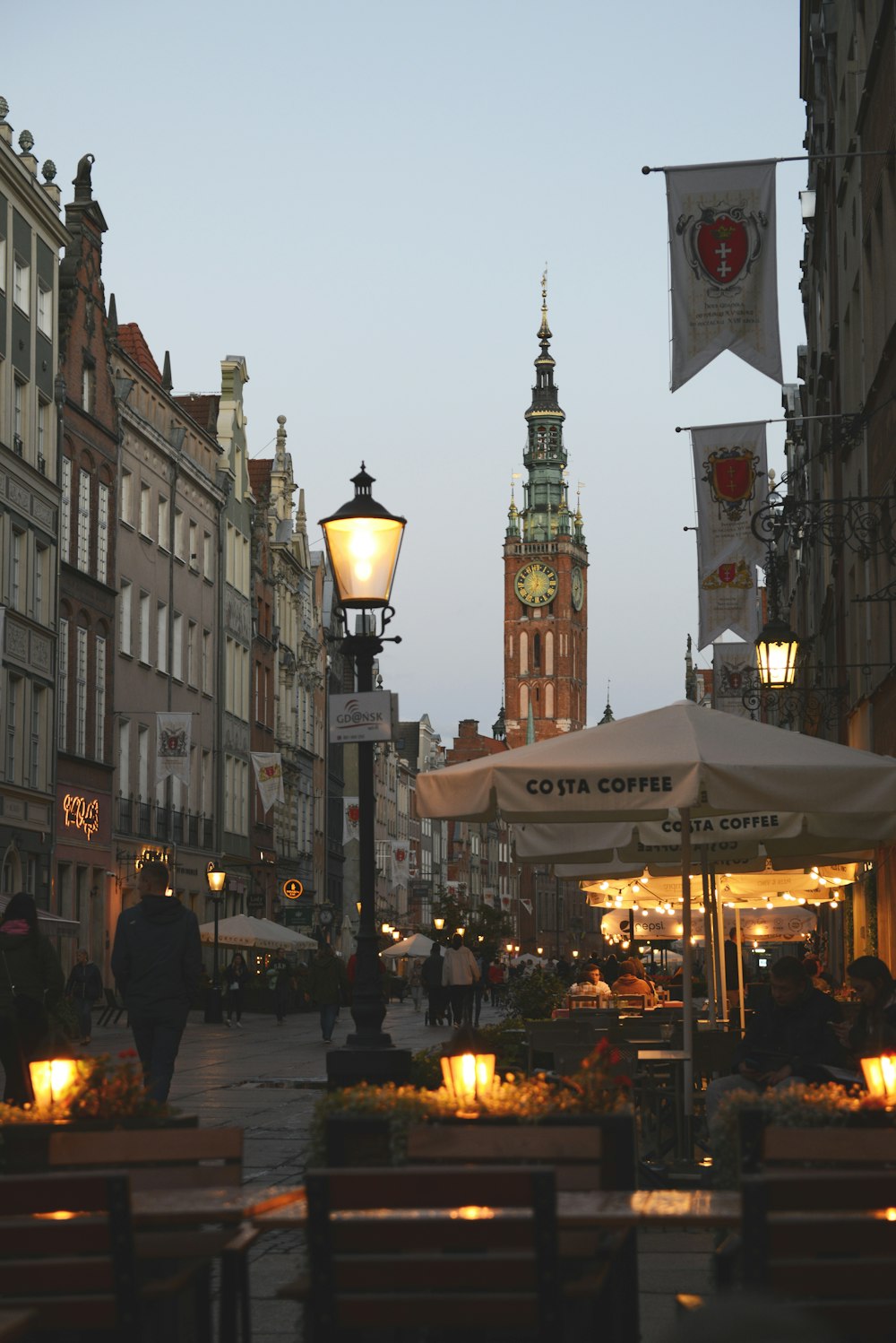 a street with a clock tower