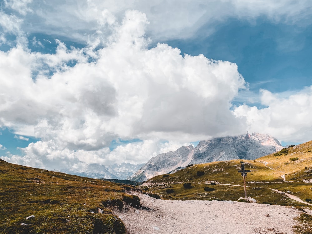 a large mountain in the background