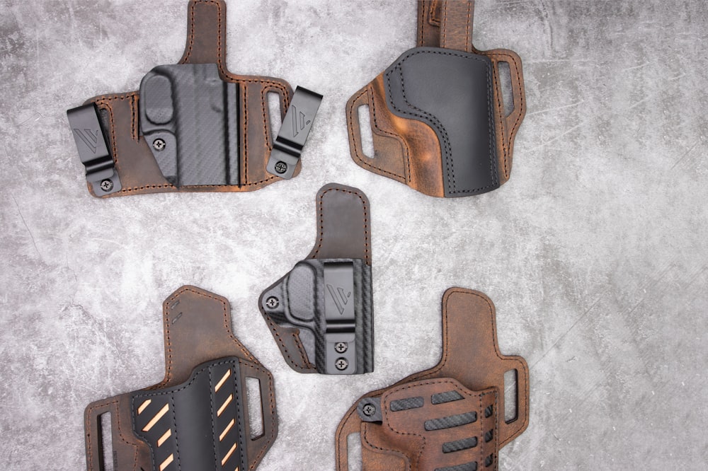 a group of leather gloves