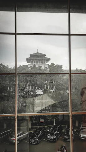 a building through a window
