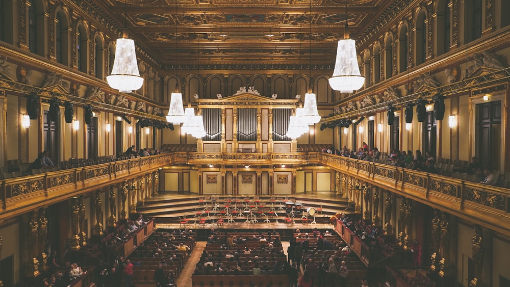 a large room with a large organ