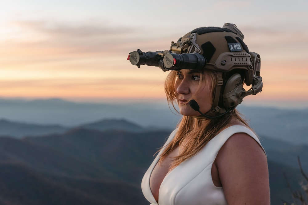 a woman wearing a helmet
