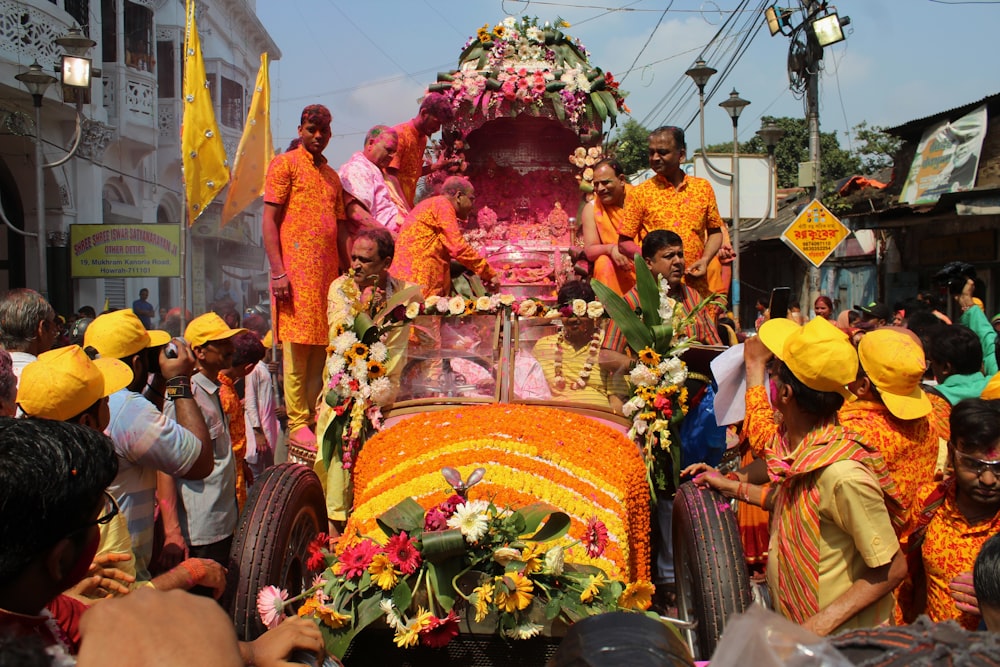 a group of people in a parade