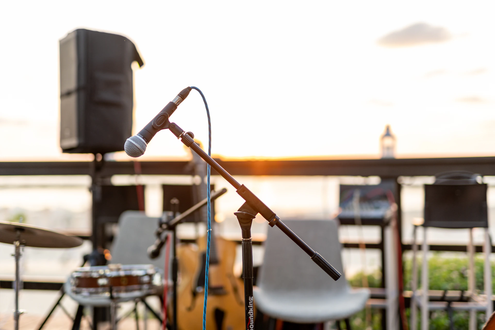 a drum set with a microphone