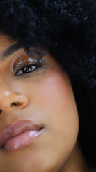 a close up of a woman's face