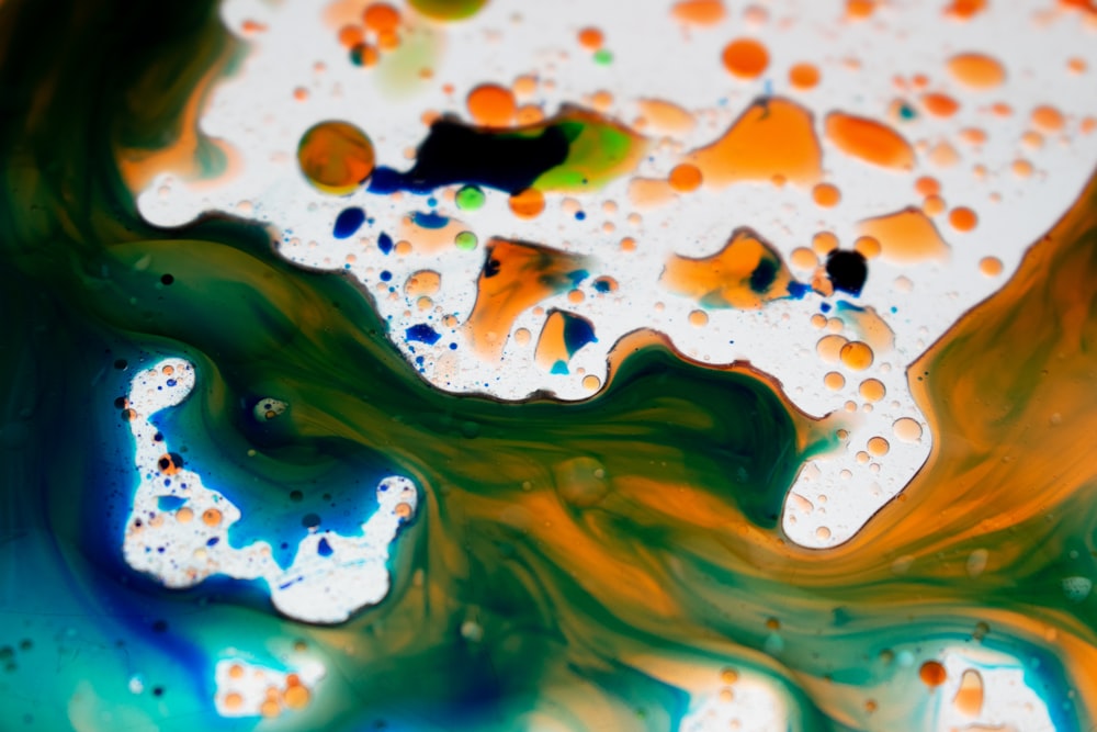 a close-up of a blue and yellow liquid