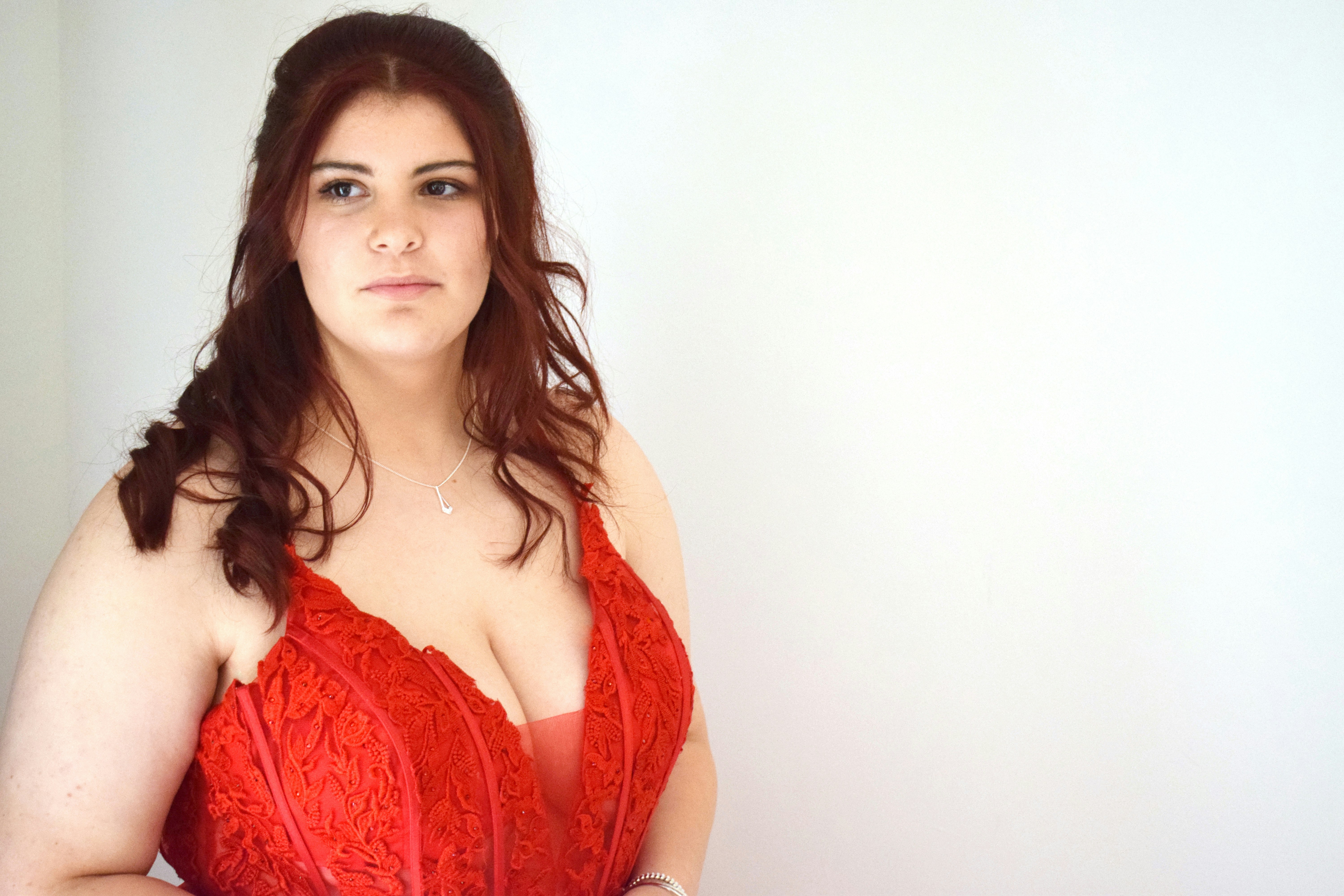 a woman in a red dress