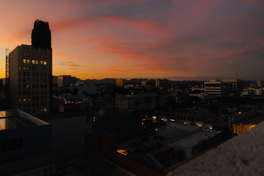 a city landscape at sunset