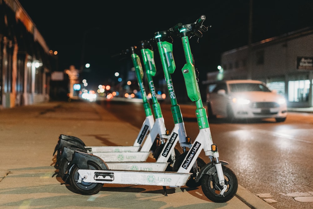 a scooter with a green and white object on it