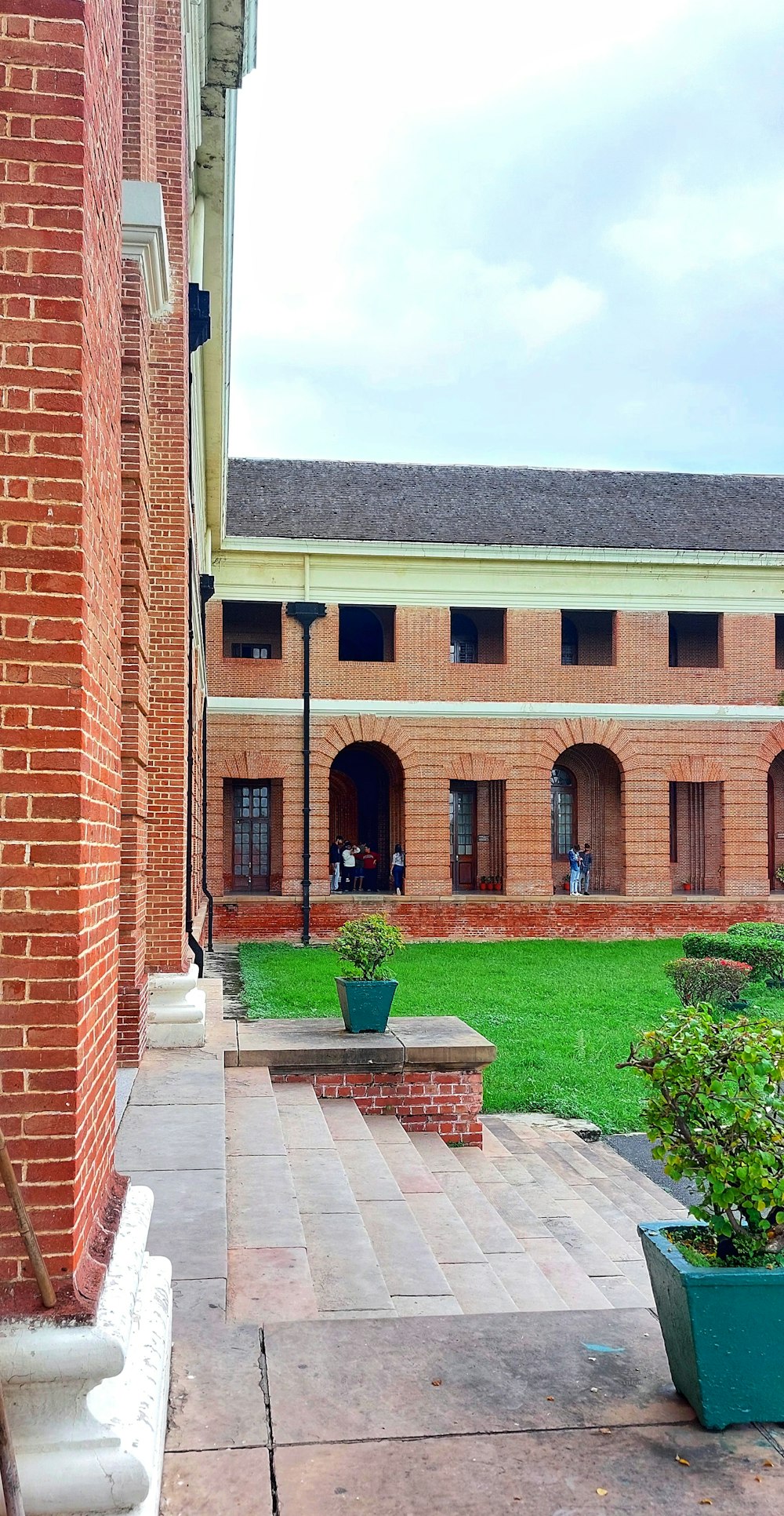 a brick building with a courtyard