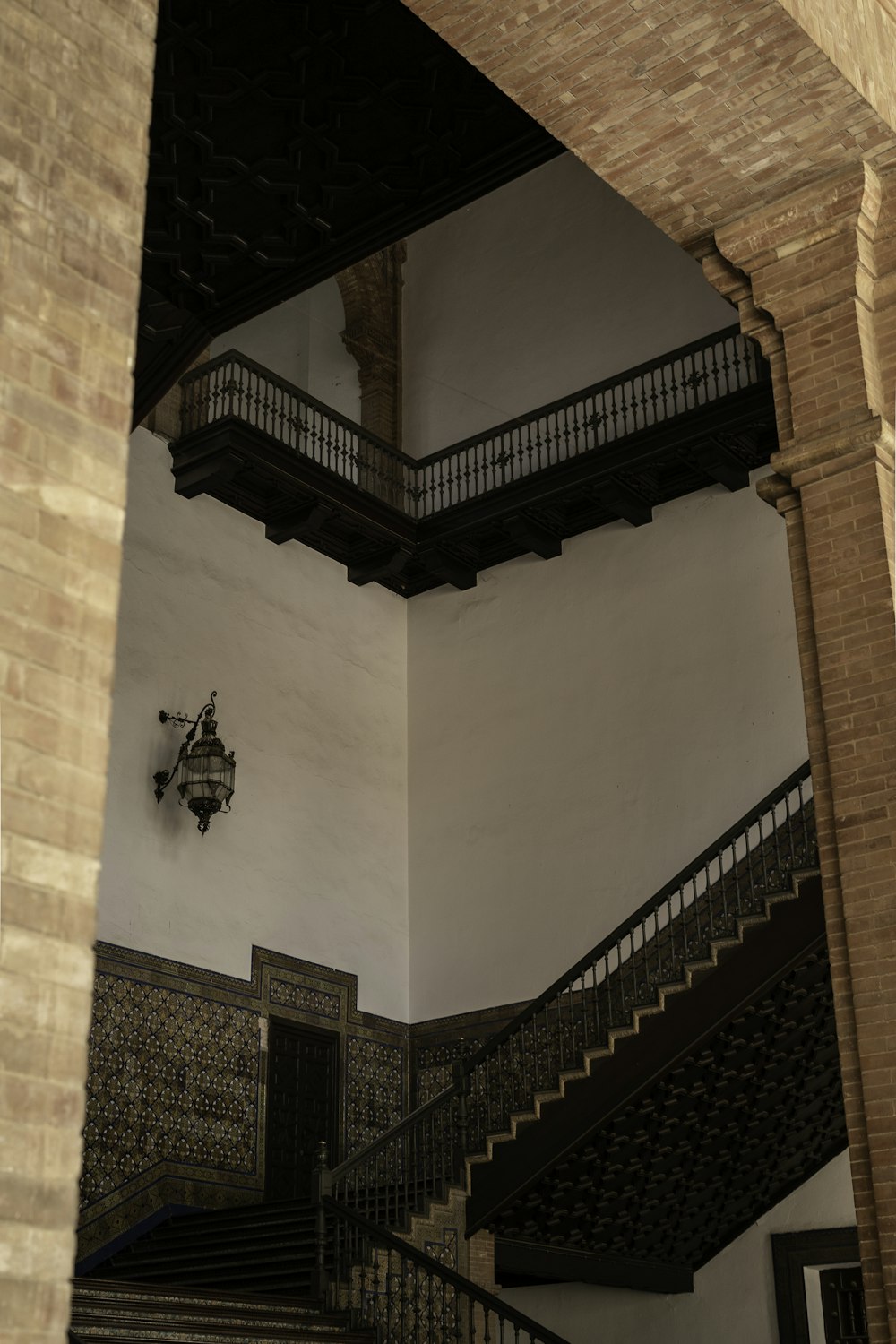 a staircase with a railing