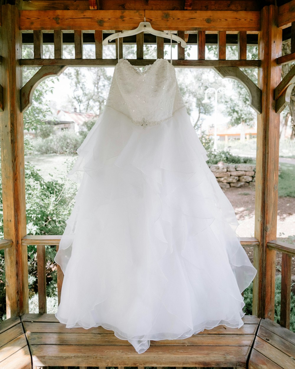 a wedding dress on a swinger