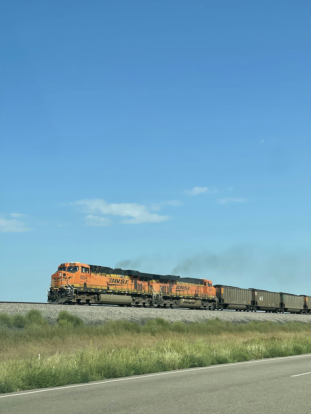 a train travels down the tracks