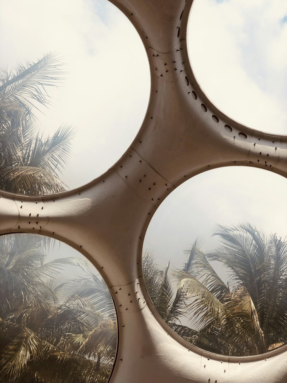 Una estructura circular con palmeras