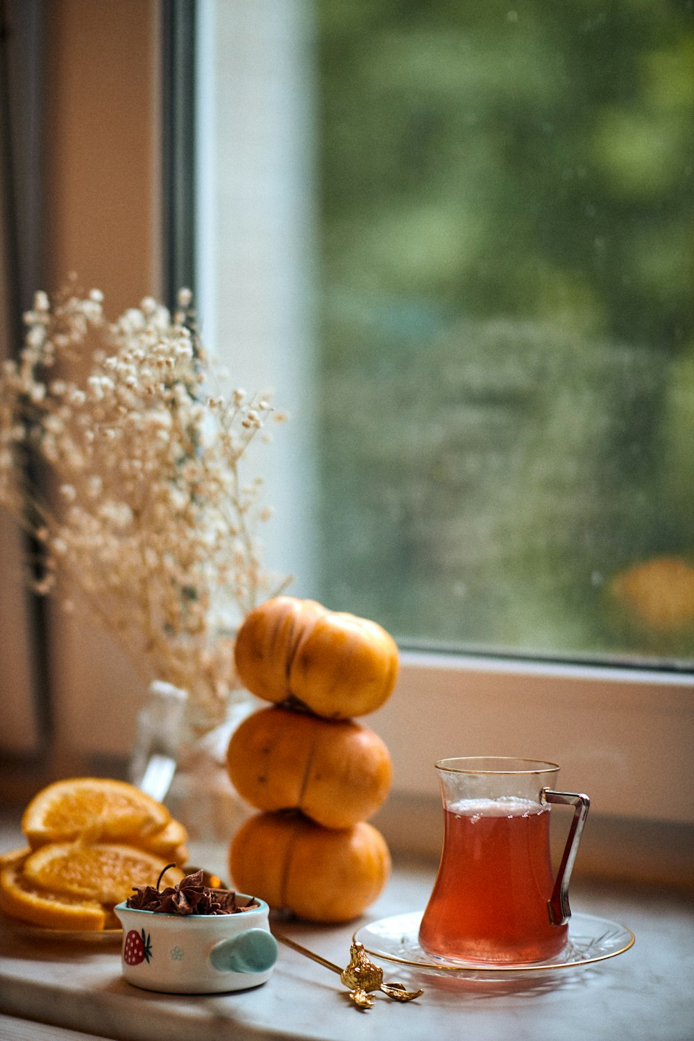 a table with food and drinks