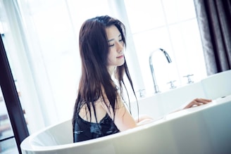 a woman in a bathtub