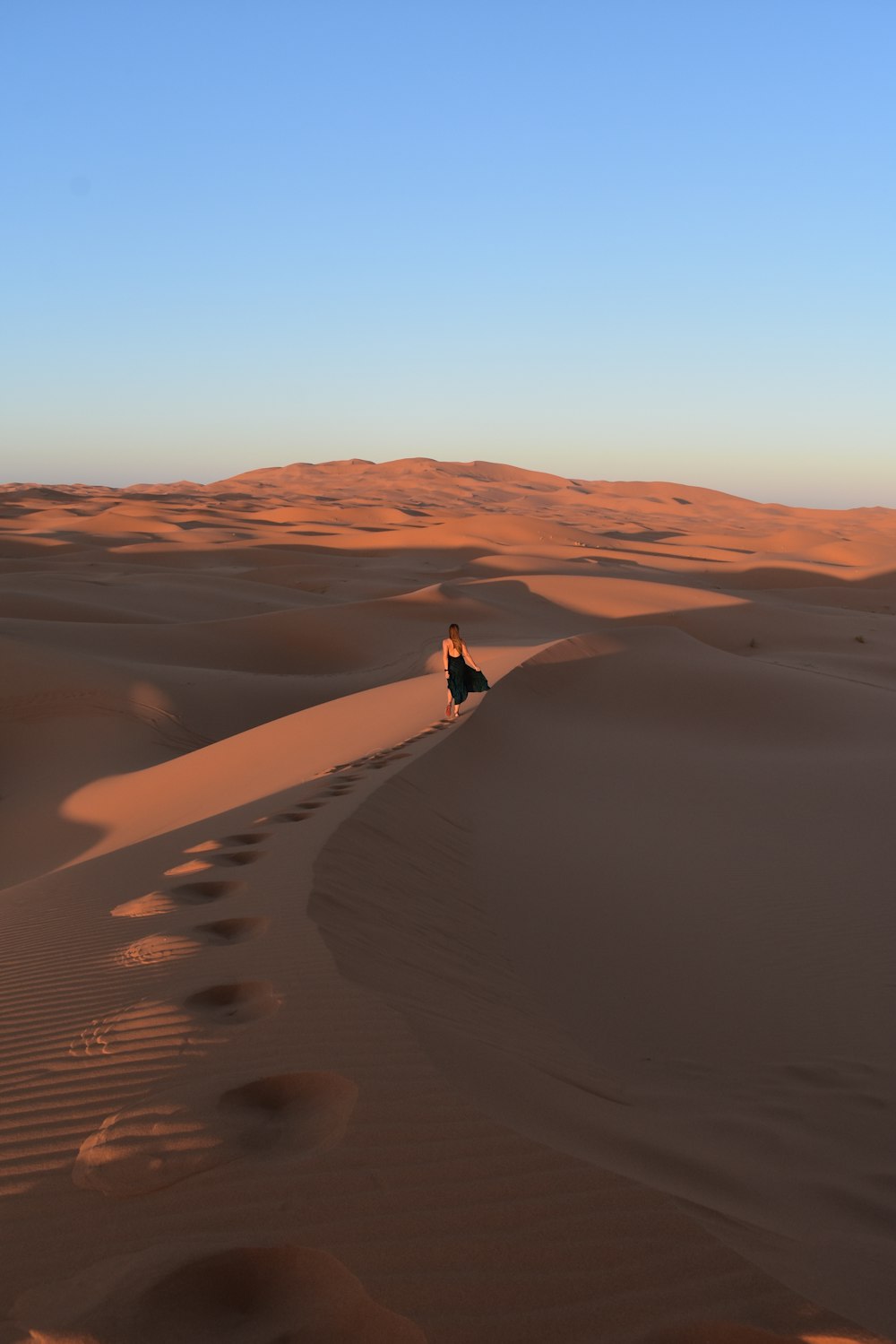 a person walking on a sand dune