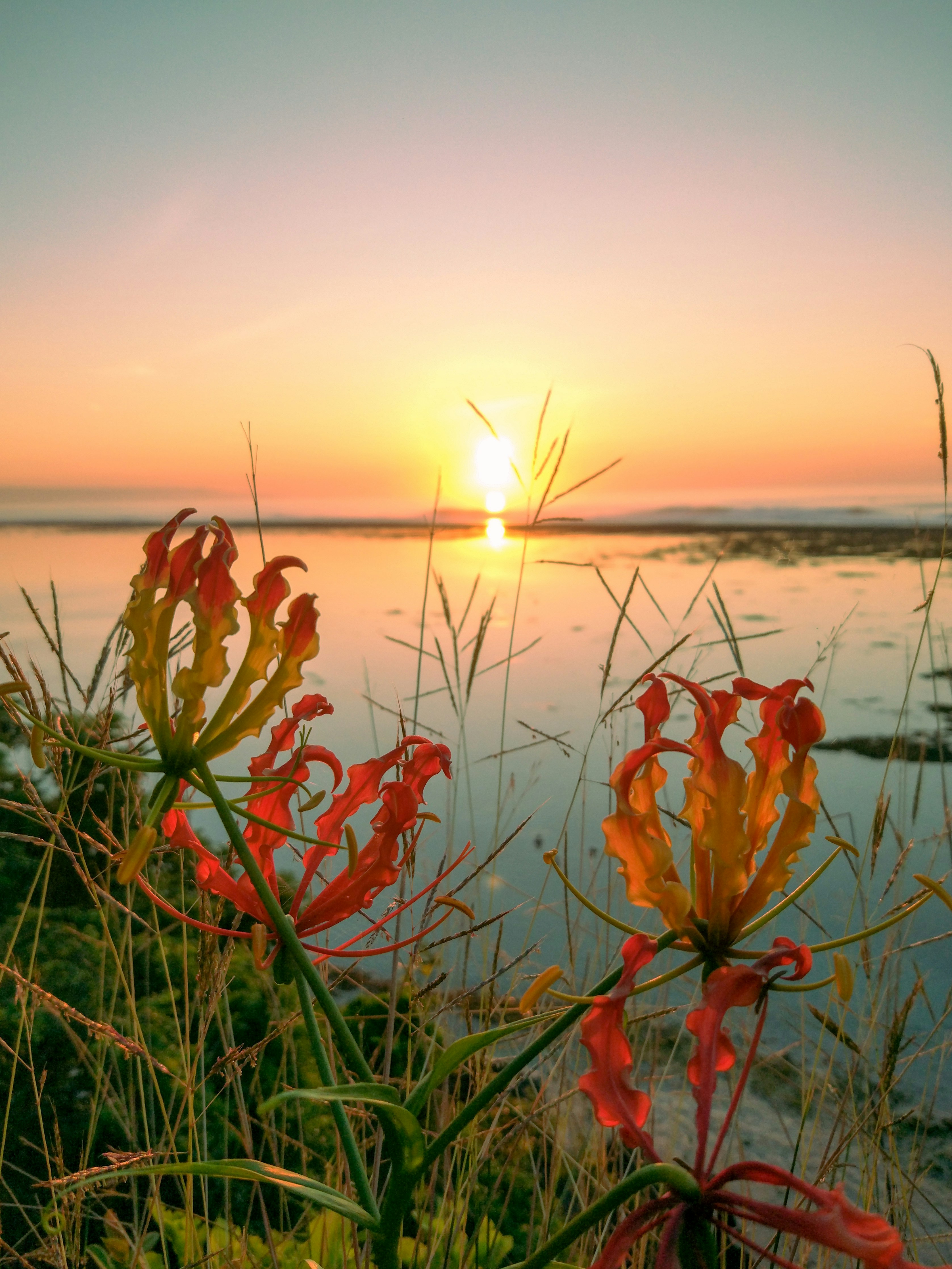 a sunset over a body of water