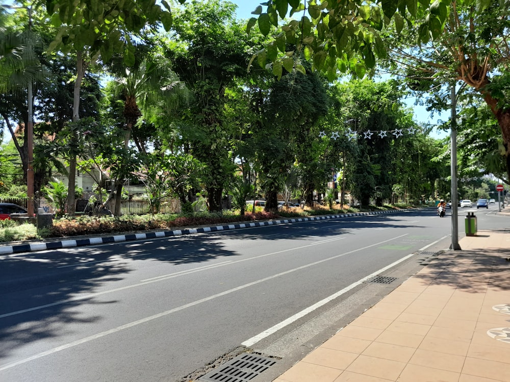 uma rua com árvores ao lado