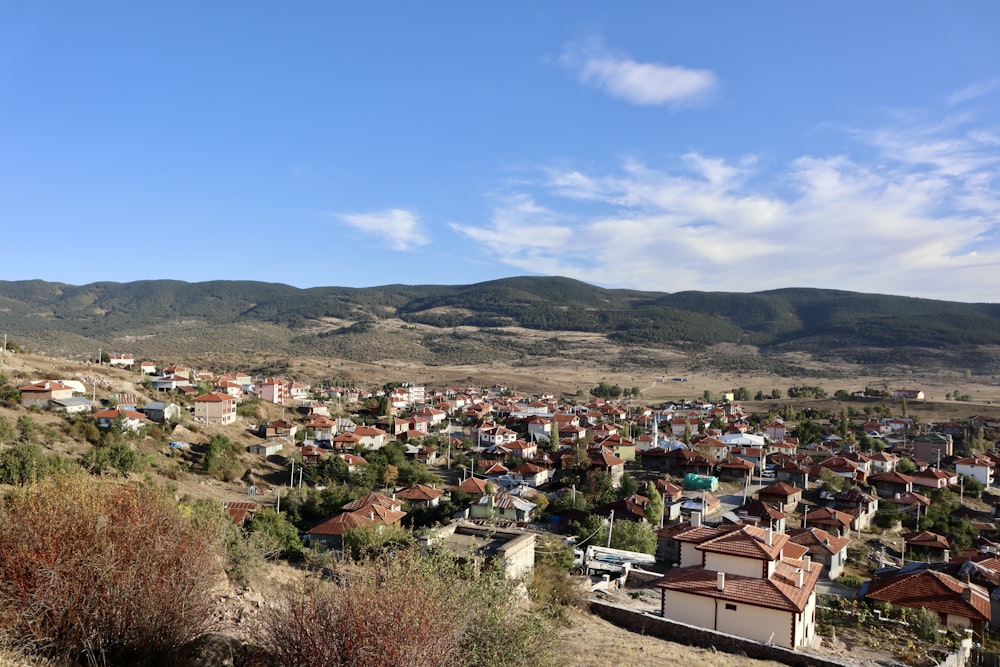 a town with hills in the background