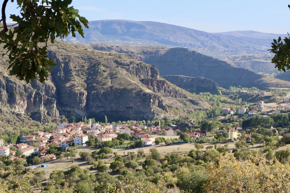 a town in the valley between mountains