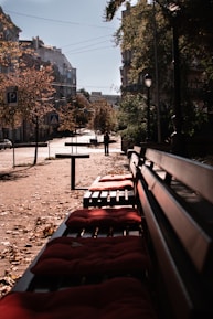Erika walking through a quiet London street with autumn leaves around.