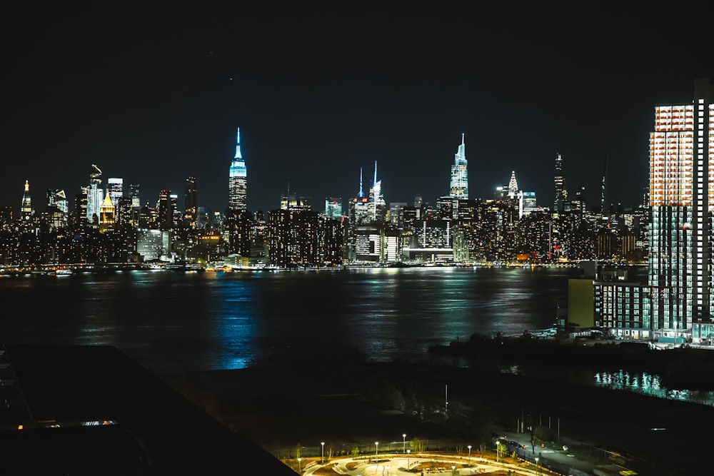 a city skyline at night