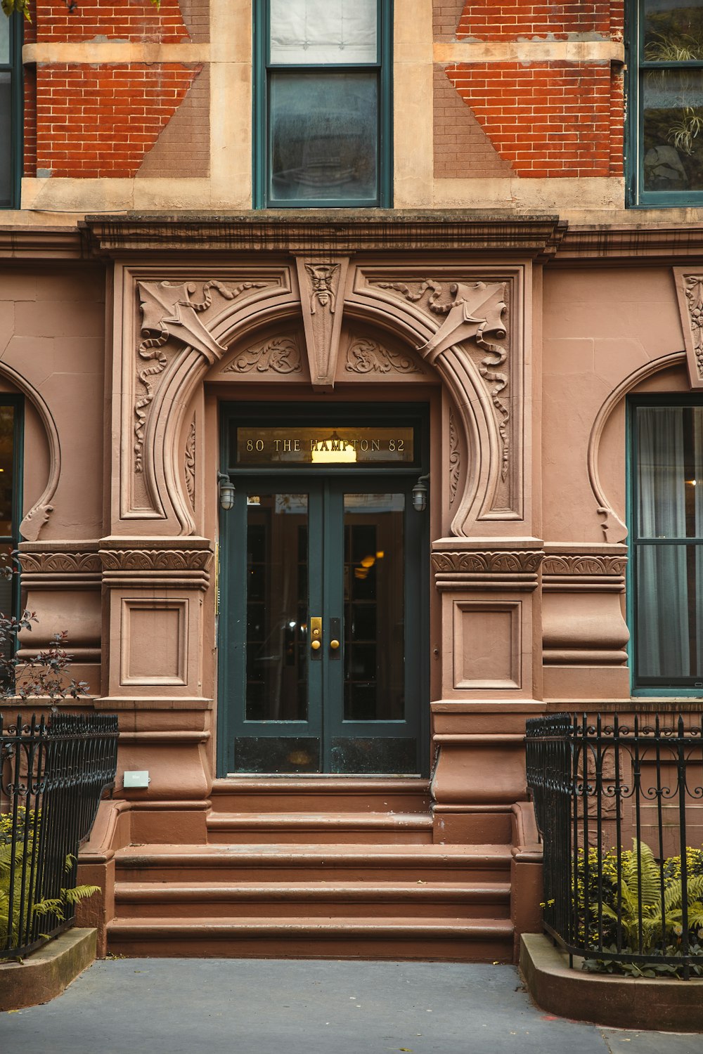 a building with a blue door