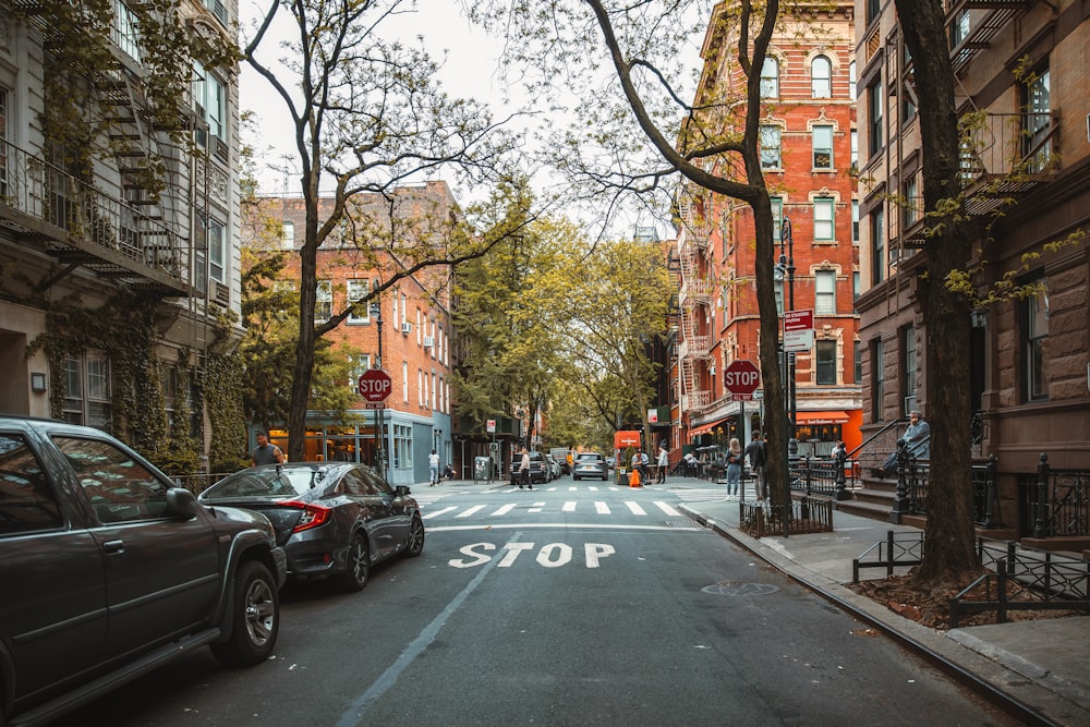 a street with cars parked on the side