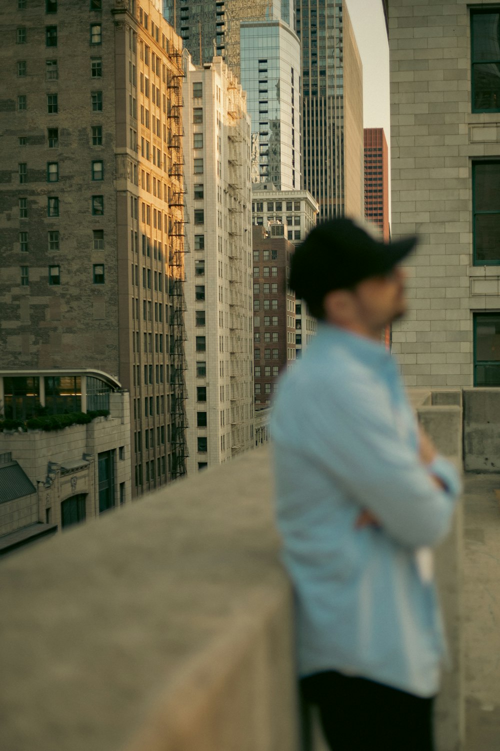 a man standing in a city