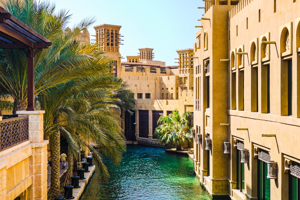 a canal between buildings