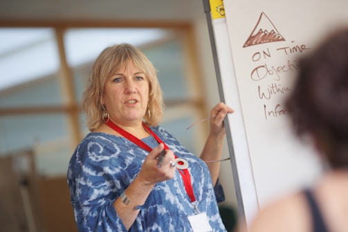 a person writing on a whiteboard