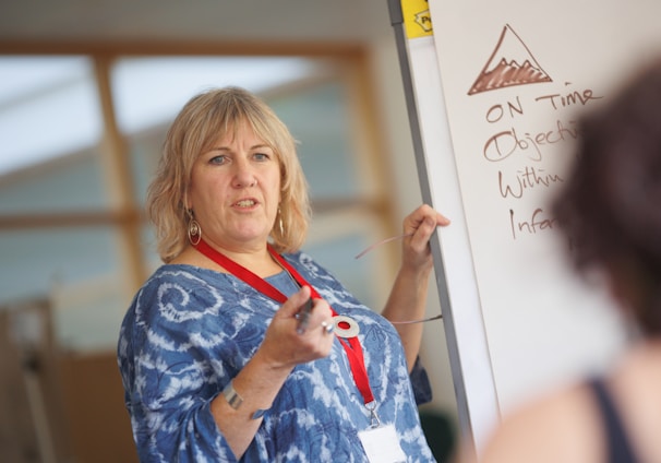 a person writing on a whiteboard